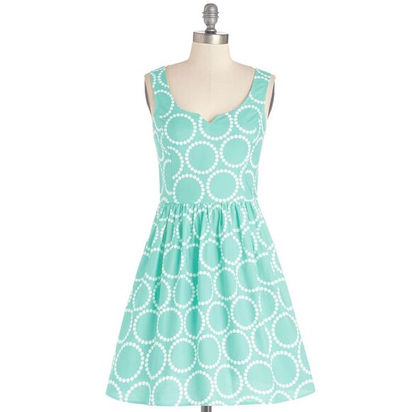 Modcloth Small Fervour Air Of Adorable Dress Mint Dot Circle - Picture 2 of 10